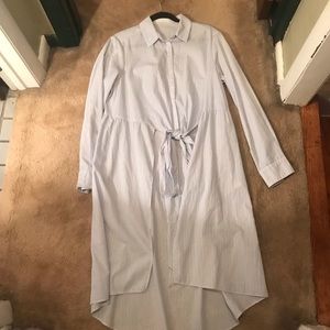 Aster The Label High-Low Cur Away Button Down with Tie at waist.